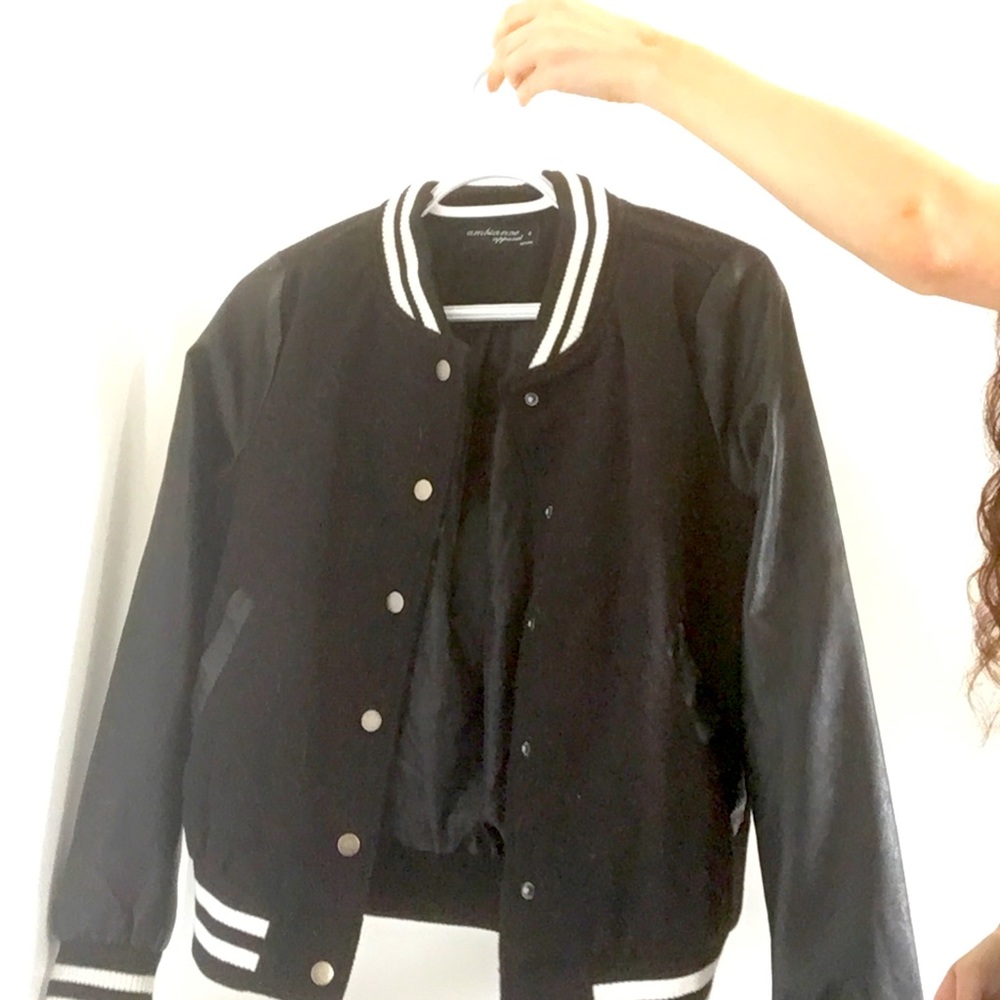 Black letterman bomber varsity jacket